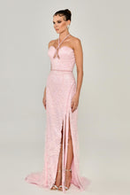 Load image into Gallery viewer, Embellished Halter Neck Lace Bridal Gown with High Slit