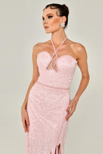 Load image into Gallery viewer, Embellished Halter Neck Lace Bridal Gown with High Slit