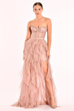 Load image into Gallery viewer, Strapless Pleated Tulle Evening Dress