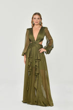 Load image into Gallery viewer, Deep V-Neck Long Sleeve Chiffon Evening Party Dress