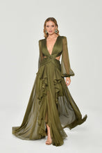 Load image into Gallery viewer, Deep V-Neck Long Sleeve Chiffon Evening Party Dress