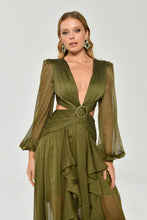 Load image into Gallery viewer, Deep V-Neck Long Sleeve Chiffon Evening Party Dress