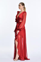 Load image into Gallery viewer, Deep V-Neck Long Sleeve Chiffon Evening Party Dress