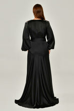 Load image into Gallery viewer, Long Sleeve Satin V Neck Deep Slit Gown
