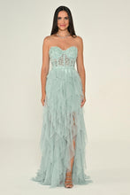 Load image into Gallery viewer, Strapless Sequin Corset Layered Tulle Maxi Dress
