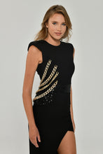 Load image into Gallery viewer, Padded Shoulder Long Dress with Chain Back Detail
