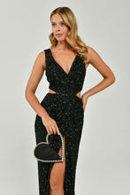 Load image into Gallery viewer, Thick Straps V-Neck Deep Slit Sequin Long Evening Dress
