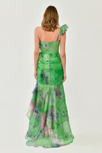 Load image into Gallery viewer, Single Ruffle Shoulder Ethereal Organza Shantung Feather-Trimmed Chiffon Long Evening Dress
