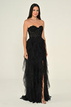 Load image into Gallery viewer, Strapless Sequin Corset Layered Tulle Maxi Dress
