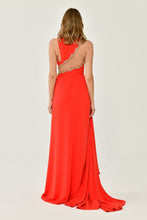 Load image into Gallery viewer, One-Shoulder Crepe Long Evening Dress Adorned with Waist Accessory
