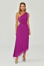 Load image into Gallery viewer, One-Shoulder Waist Pleat and Decollete Asymmetric Midi Evening Dress
