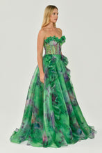 Load image into Gallery viewer, Strapless Patterned Tulle Long Evening Gown
