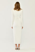 Load image into Gallery viewer, Long-Sleeve Padded Shoulder V-Neck Midi Evening Dress with Front Slit
