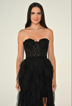 Load image into Gallery viewer, Strapless Sequin Corset Layered Tulle Maxi Dress
