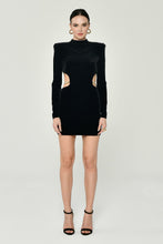 Load image into Gallery viewer, Padded Shoulder Velvet Mini Dress with Back Chain and Plunging Neck
