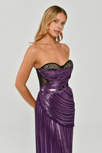 Load image into Gallery viewer, Strapless Corset Waist Pleated Shiny Long Evening Dress
