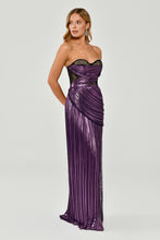 Load image into Gallery viewer, Strapless Corset Waist Pleated Shiny Long Evening Dress
