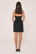 Load image into Gallery viewer, Crystal Embellished Strapless Crepe Mini Dres
