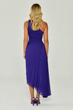 Load image into Gallery viewer, One-Shoulder Waist Pleat and Decollete Asymmetric Midi Evening Dress
