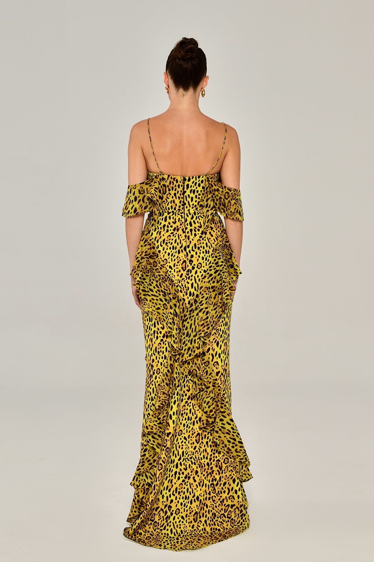 Savanna Ruffle Leopard Maxi Gown