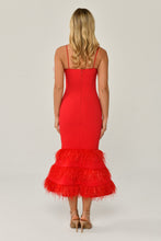 Load image into Gallery viewer, Feathered Midi Evening Dress with Striped Bust
