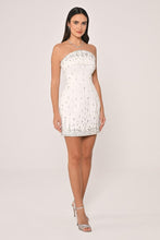 Load image into Gallery viewer, Crystal Embellished Strapless Crepe Mini Dres
