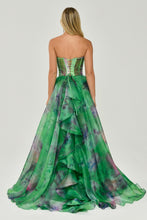 Load image into Gallery viewer, Strapless Patterned Tulle Long Evening Gown
