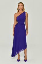 Load image into Gallery viewer, One-Shoulder Waist Pleat and Decollete Asymmetric Midi Evening Dress
