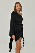Load image into Gallery viewer, Single Sleeve Satin Short Party Dress with Chain Accents
