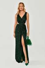 Load image into Gallery viewer, Thick Straps V-Neck Deep Slit Sequin Long Evening Dress
