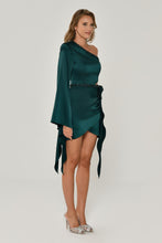 Load image into Gallery viewer, Single Sleeve Satin Short Party Dress with Chain Accents
