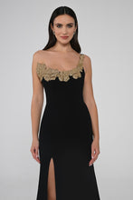 Load image into Gallery viewer, One-Shoulder Crepe Gown with Embellished Neckline
