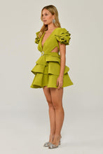 Load image into Gallery viewer, Ruffled Balloon Sleeve Deep V-Neck Tiered Short Party Dress
