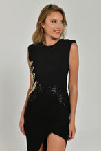 Load image into Gallery viewer, Padded Shoulder Long Dress with Chain Back Detail
