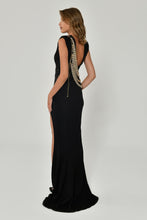 Load image into Gallery viewer, Padded Shoulder Long Dress with Chain Back Detail
