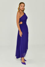 Load image into Gallery viewer, One-Shoulder Waist Pleat and Decollete Asymmetric Midi Evening Dress
