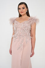 Load image into Gallery viewer, Sequin Crepe Long Dress with Feathered Shoulders
