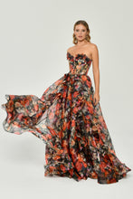 Load image into Gallery viewer, Strapless Patterned Tulle Long Evening Gown
