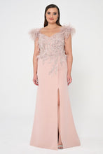 Load image into Gallery viewer, Sequin Crepe Long Dress with Feathered Shoulders
