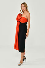 Load image into Gallery viewer, One-Shoulder Taffeta Tie Crepe Midi Evening Dress
