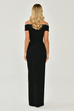 Load image into Gallery viewer, Off-Shoulder Stone Trim Long Evening Dress
