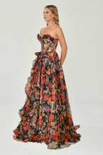 Load image into Gallery viewer, Strapless Patterned Tulle Long Evening Gown
