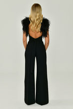 Load image into Gallery viewer, Ostrich Feather-Trimmed Off-Shoulder Wide Leg Jumpsuit
