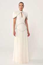 Load image into Gallery viewer, Embellished Cape Bodice Pleated Chiffon Evening Gown
