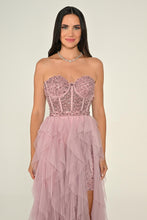 Load image into Gallery viewer, Strapless Sequin Corset Layered Tulle Maxi Dress
