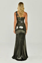 Load image into Gallery viewer, One-Shoulder Chain Detail Evening Dress in Shimmering Fabric
