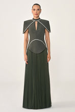 Load image into Gallery viewer, Embellished Cape Bodice Pleated Chiffon Evening Gown
