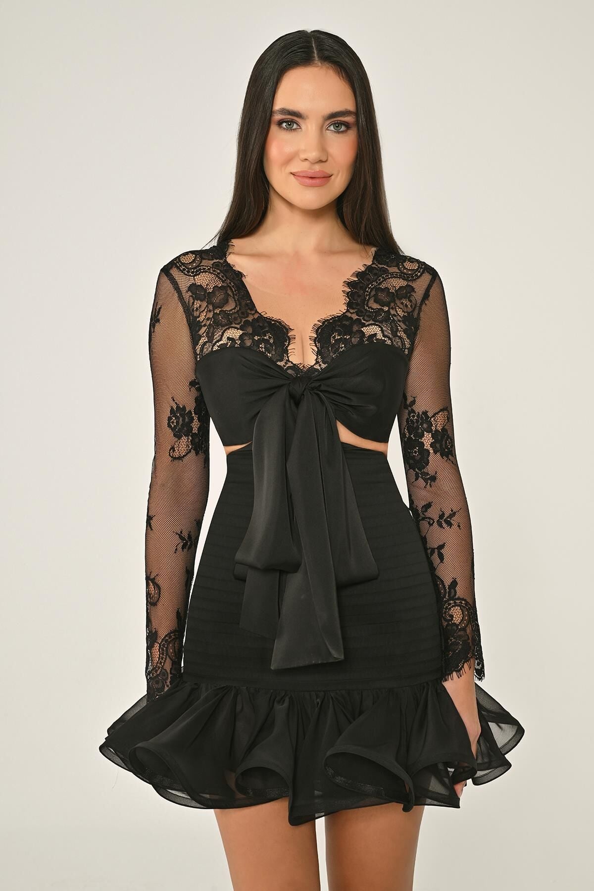 Lace Bow Mini Dress