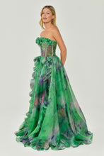 Load image into Gallery viewer, Strapless Patterned Tulle Long Evening Gown
