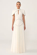 Load image into Gallery viewer, Embellished Cape Bodice Pleated Chiffon Evening Gown
